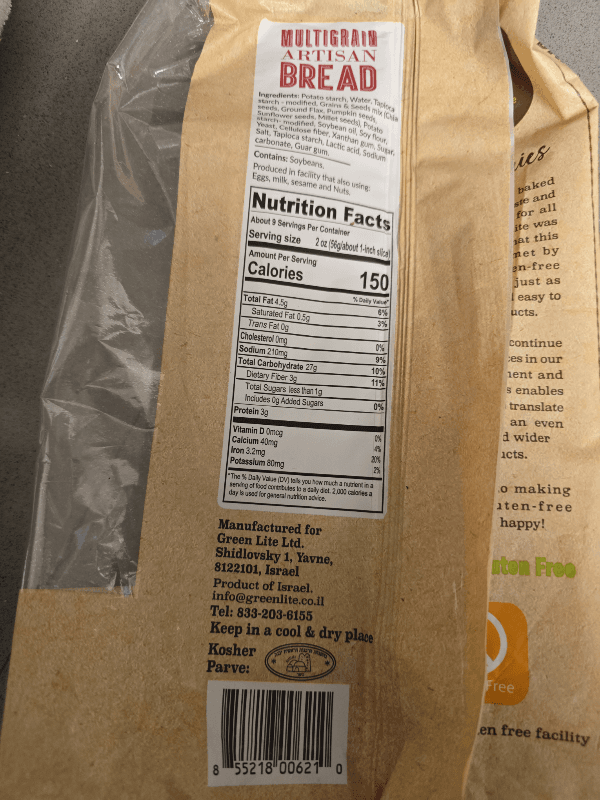 Greenlite Artisan Series Multigrain Artisan Bread With Chia Gluten Free