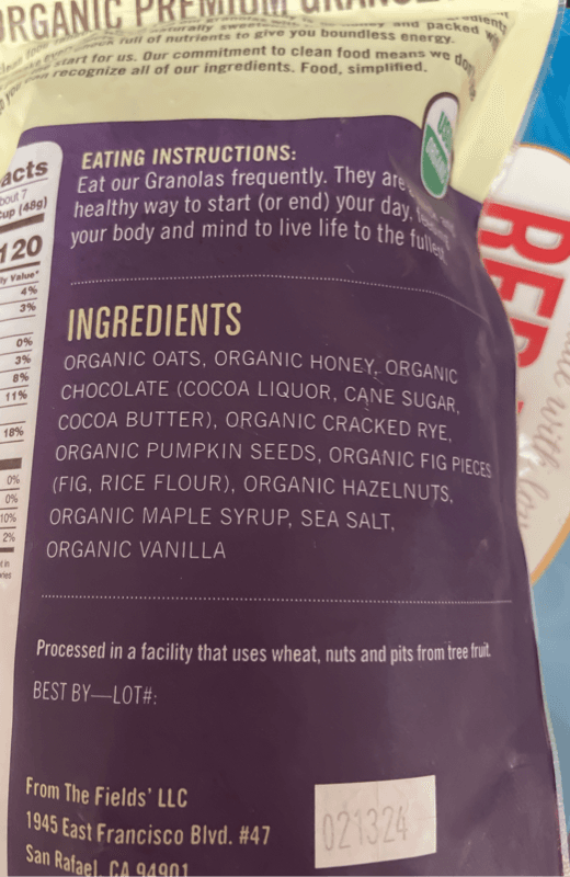 From The Fields' Organic Chocolate Hazelnut Fig Granola