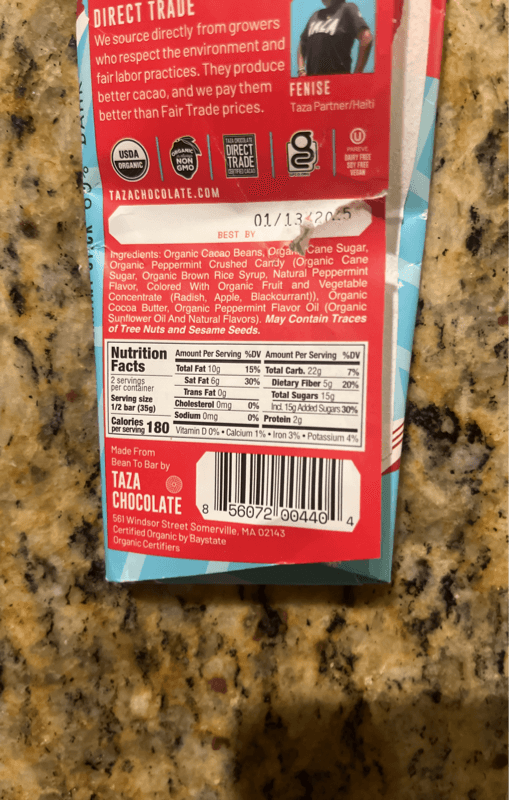Taza Chocolate 60% Dark Chocolate Peppermint Stick Bar