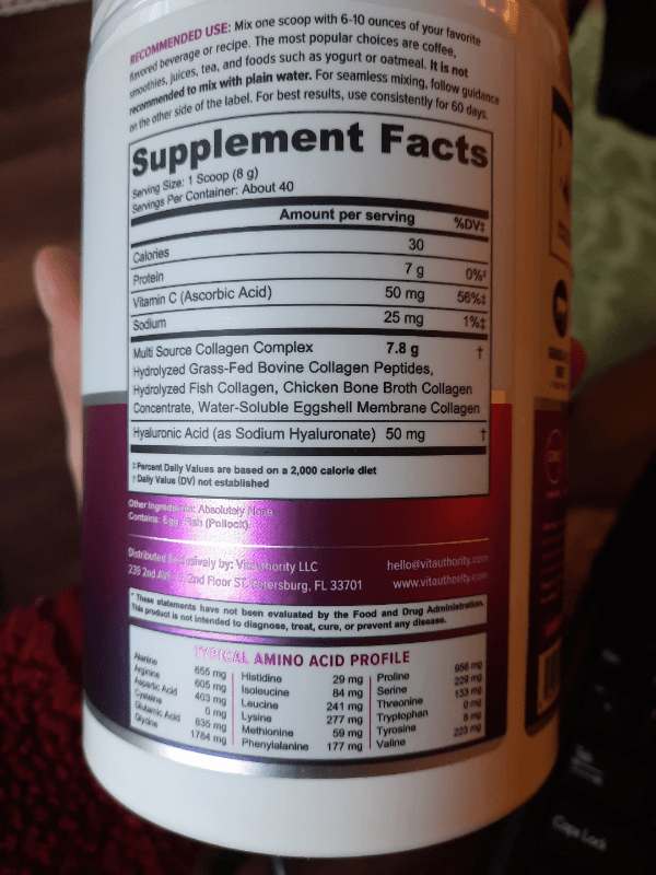 Vitauthority Multi Collagen Protein Supports Skin Hydration Unflavored