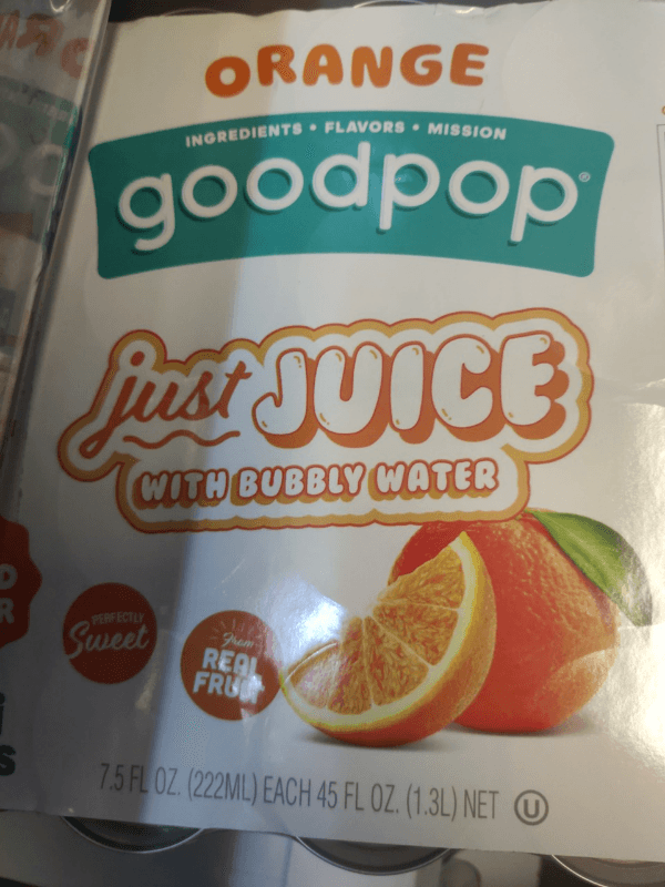 Goodpop Just Juice With Bubbly Water Orange