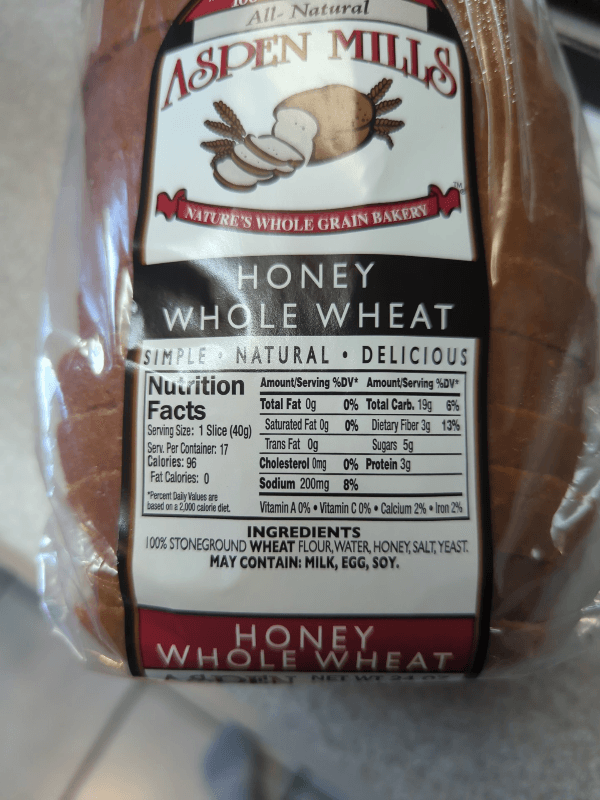 Aspen Mills Honey Whole Wheat Bread