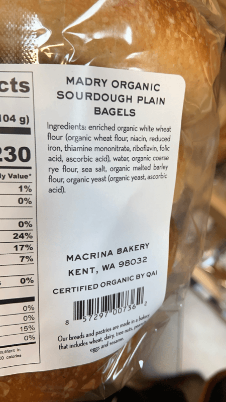 Macrina Bakery Madry Organic Sourdough Plain Bagels