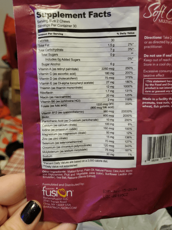 Bariatric Fusion Soft Chews Multivitamin Mixed Berry 4 Fuel Life Dietary Supplement 60 Soft Chews