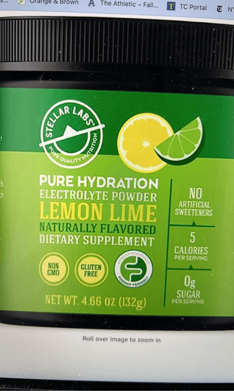 Stellar Labs Pure Hydration Lemon Lime Electrolyte Powder - Low Fodmap Certified