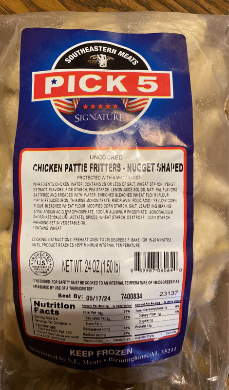 Southeastern Meats Pick 5 Signature Uncooked Chicken Pattie Fritters - Nugget Shaped