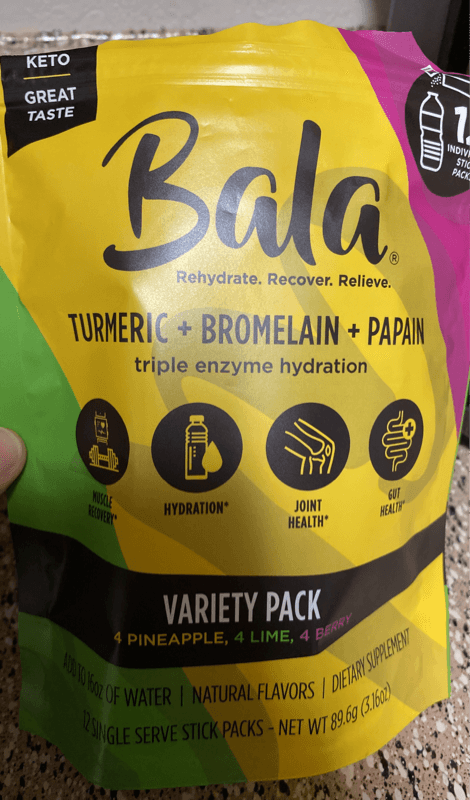 Bala Turmeric + Bromelain + Papain Triple Enzyme Hydration Variety Pack: Pineapple, Lime, Berry Dietary Supplement