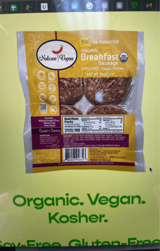 Nutcase Vegan Original Breakfast Sausage Organic Vegan Patties