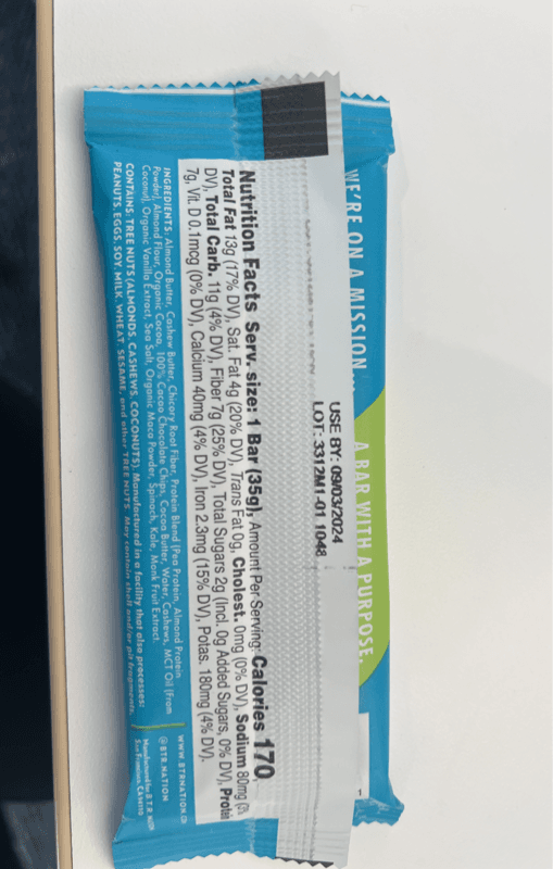 B.T.R. Nation Recharge Dark Chocolate Brownie Superfood Protein Bar