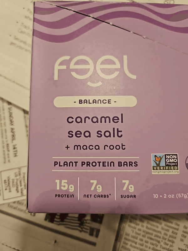 Feel Balance Caramel Sea Salt + Maca Root Plant Protein Bars