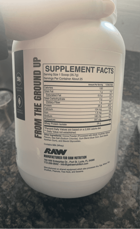 Raw Grass Whey Isolate Protein Dark Chocolate Dietary Supplement