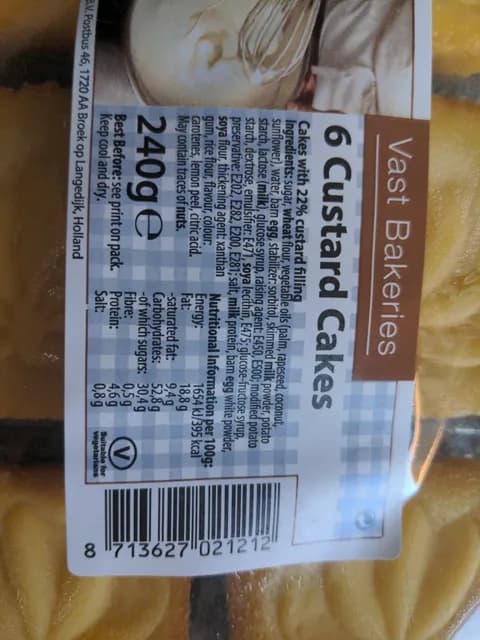 Vast Bakeries 6 Custard Cakes