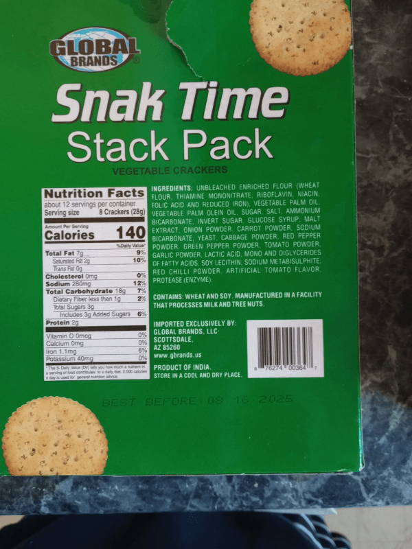 Global Brands Snak Time Stack Pack Vegetable Crackers
