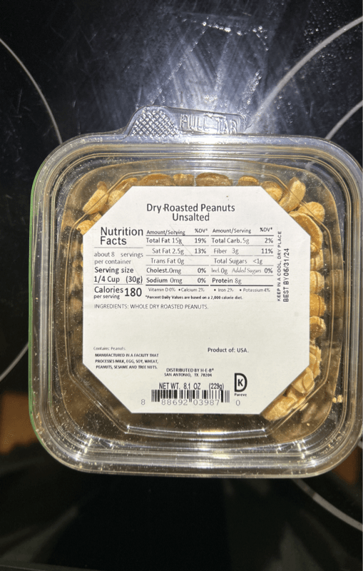 Heb Dry Roasted Peanuts Unsalted
