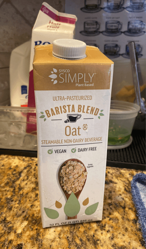 Sysco Simply Plant Based Ultra-Pasteurized Barista Blend Oat Steamable Non-Dairy Beverage