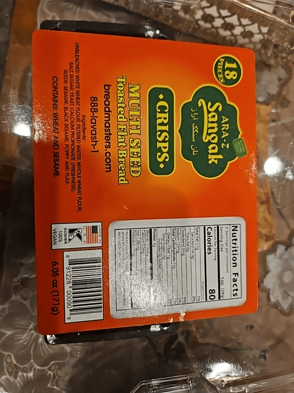 Ara-Z Sangak Crisps Multi Seed Toasted Flat Bread