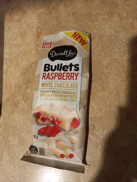 Darrell Lea Bullets Raspberry White Chocolate Creamy White Chocolate With Chewy Raspberry Pieces & Crunchy Raspberry Chips
