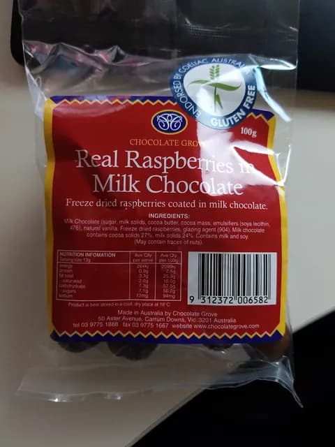 Chocolate Grove Real Raspberries In Milk Chocolate