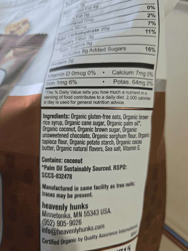 Heavenly Hunks Organic Oatmeal Dark Chocolate Minis