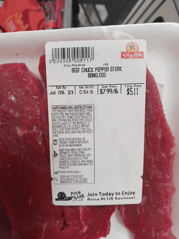 Shoprite Beef Chuck Pepper Steak Boneless
