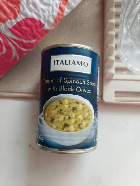 Italiamo Cream Of Spinach Soup With Black Olives