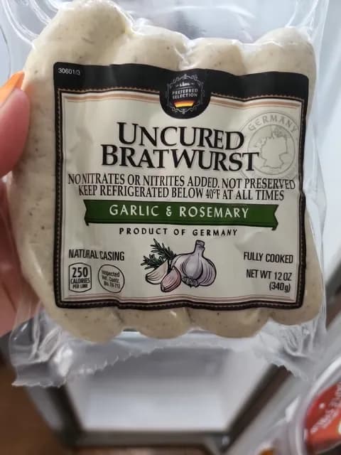 Lidl Preferred Selection Uncured Bratwurst Garlic & Rosemary
