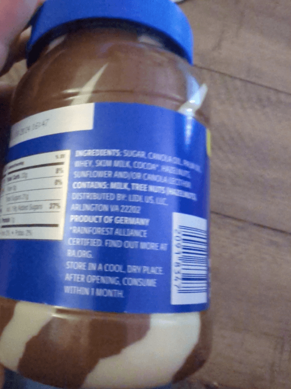 Lidl Us Cocoa & Skim Milk Spread With Hazelnuts Family Size
