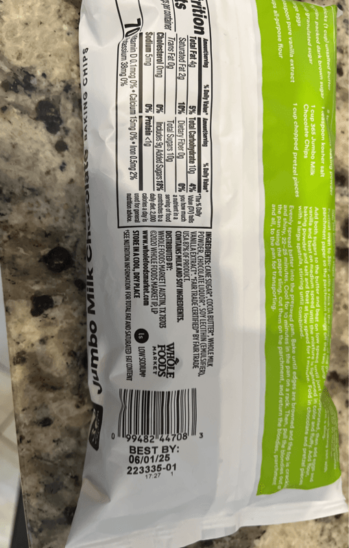 365 Whole Foods Market Jumbo Milk Chocolate Baking Chips