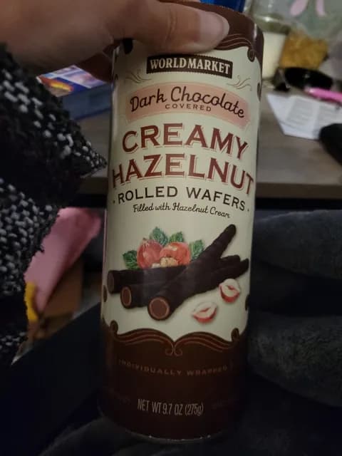 World Market Dark Chocolate Covered Creamy Hazelnut Rolled Wafers