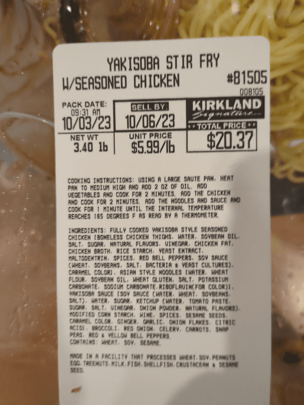 Kirkland Signature Yakisoba Stir Fry W/ Seasoned Chicken