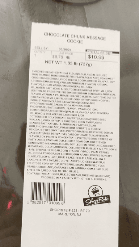 Shoprite Chocolate Chunk Message Cookie