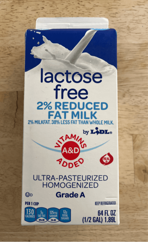 Lidl Lactose Free 2% Reduced Fat Milk Ultra-Pasteurized Homogenized Grade A