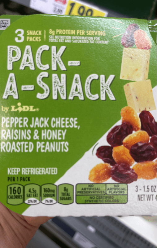 Pack-A-Snack By Lidl Pepper Jack Cheese, Raisins & Honey Roasted Peanuts