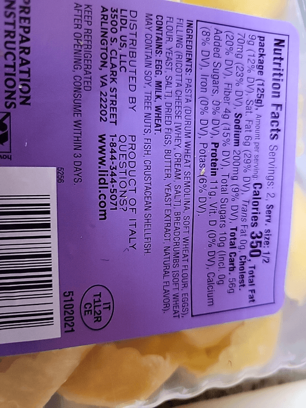Lidl Ricotta Cheese & Fig Tortelloni Stuffed Pasta