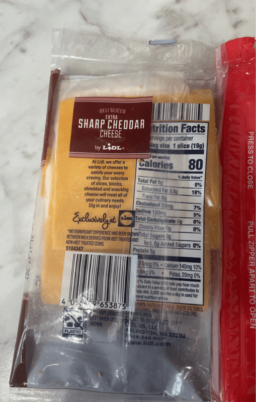 Lidl Deli Sliced Extra Sharp Cheddar Cheese