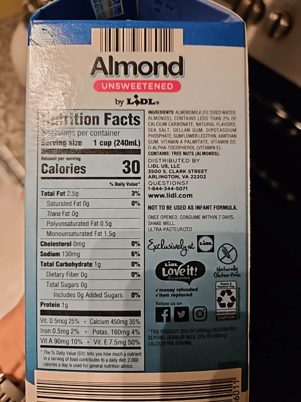 Lidl Almondmilk Original Unsweetened