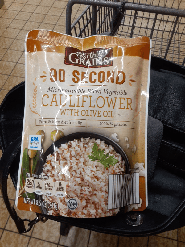 Earthly Grains 90 Second Microwavable Riced Vegetable Cauliflower With Olive Oil