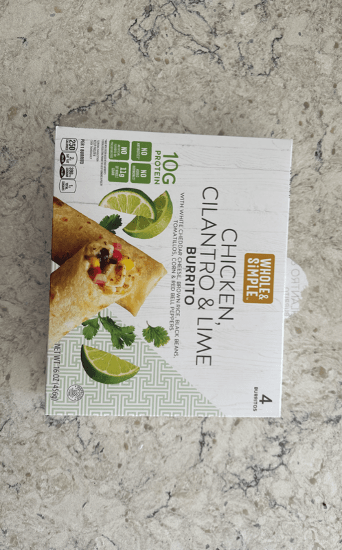 Whole And Simple Chicken Cilantro And Lime Burrito