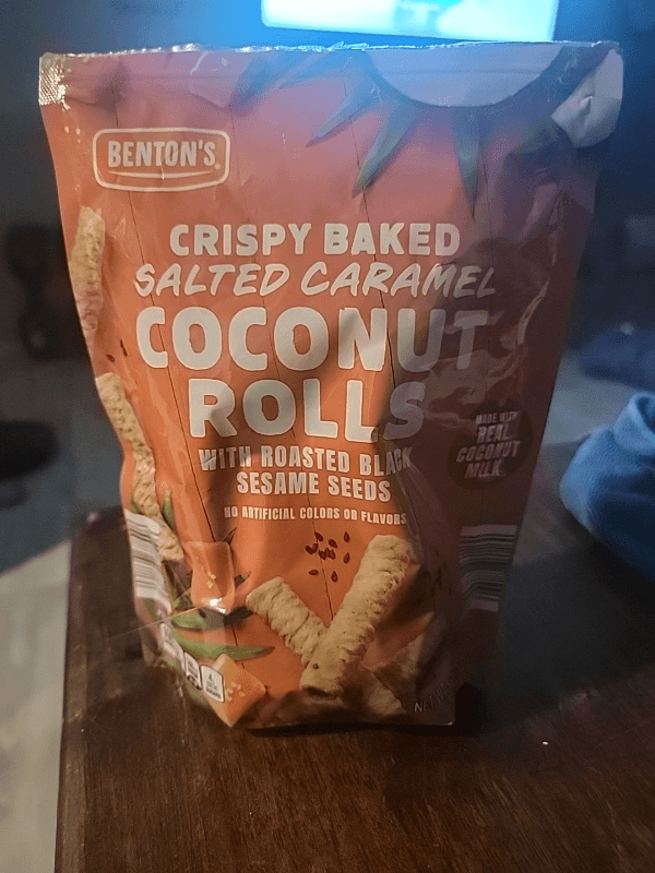 Benton'S Crispy Baked Salted Caramel Coconut Rolls With Roasted Black Sesame Seeds
