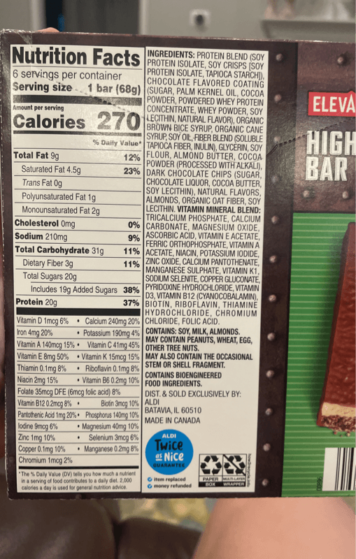 Elevation High Protein Bar Chocolate Mint