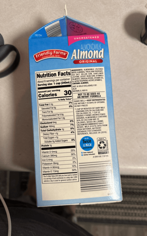 Friendly Farms Original Unsweetened Almond Milk, Half Gallon
