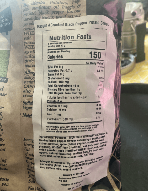 Mackie'S Of Scotland Haggis & Cracked Black Pepper Flavour Potato Crisps
