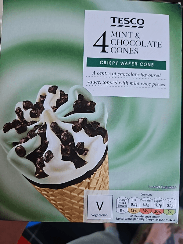 Tesco 4 Mint & Chocolate Cones
