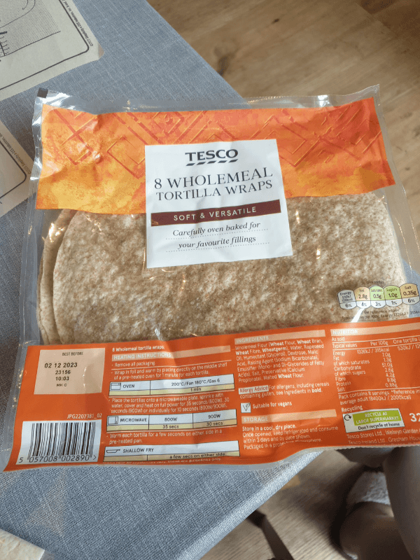 Tesco 8 Wholemeal Tortilla Wraps