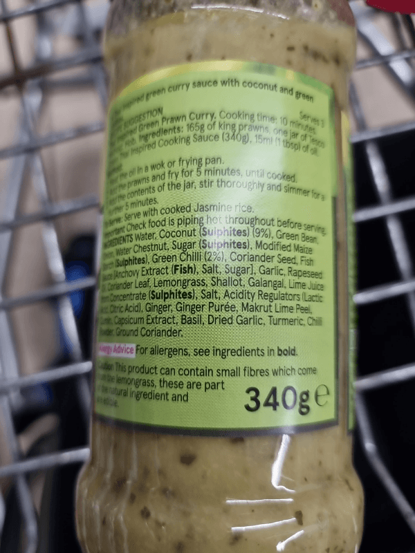 Tesco Green Thai Curry Cooking Sauce Hot