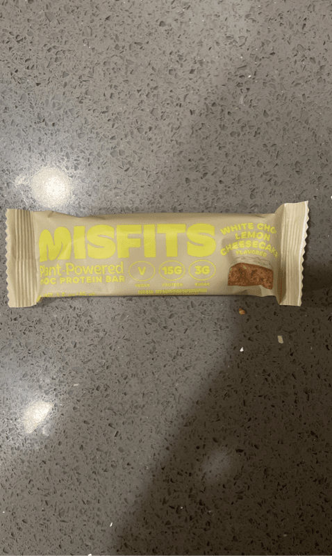 Misfits White Choc Lemon Cheesecake Flavored Plant-Powered Choc Protein Bar