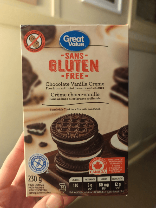 Great Value Sans Gluten Free Chocolate Vanilla Creme Sandwich Cookies