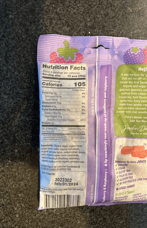Jom Vegan & Organic Blueberry & Raspberry Sour Gourmet Gummies