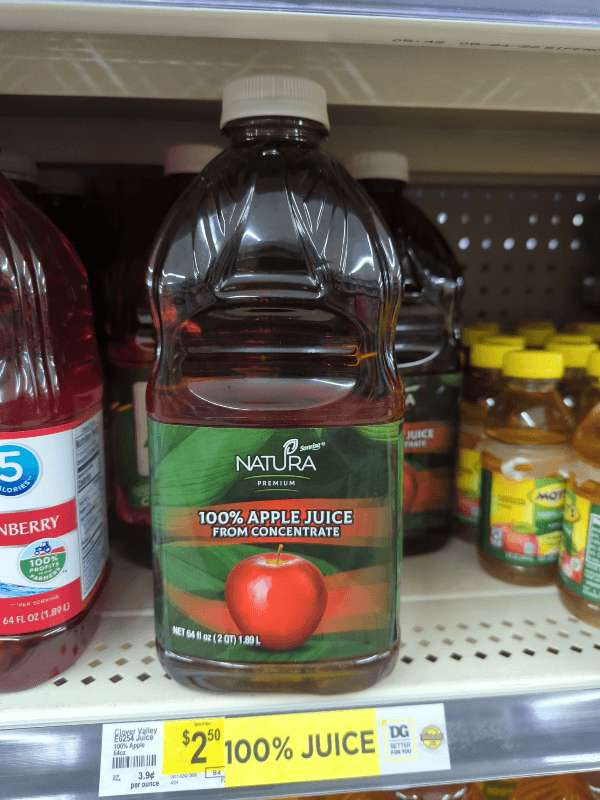 Natura 100% Apple Juice From Concentrate