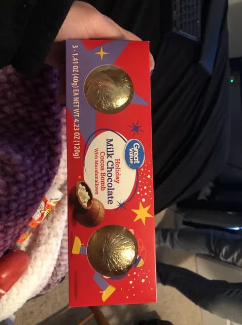 Great Value Holiday Milk Chocolate Cocoa Bomb With Marshmallows